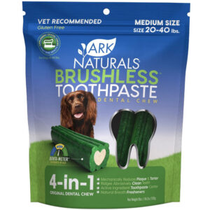 Boykin Spaniel featured on the product packaging for Ark Naturals dental chews.